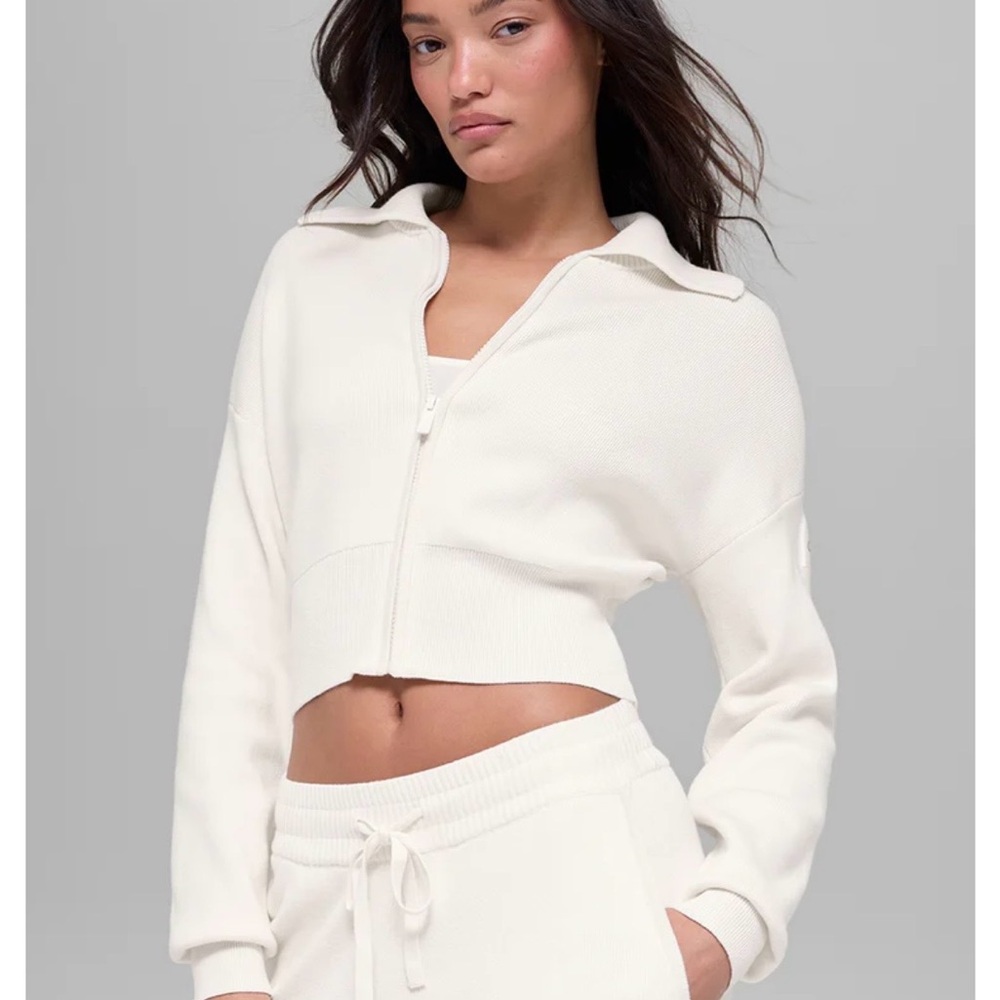 ALO Scholar Knit Cropped Full Zip Jacket